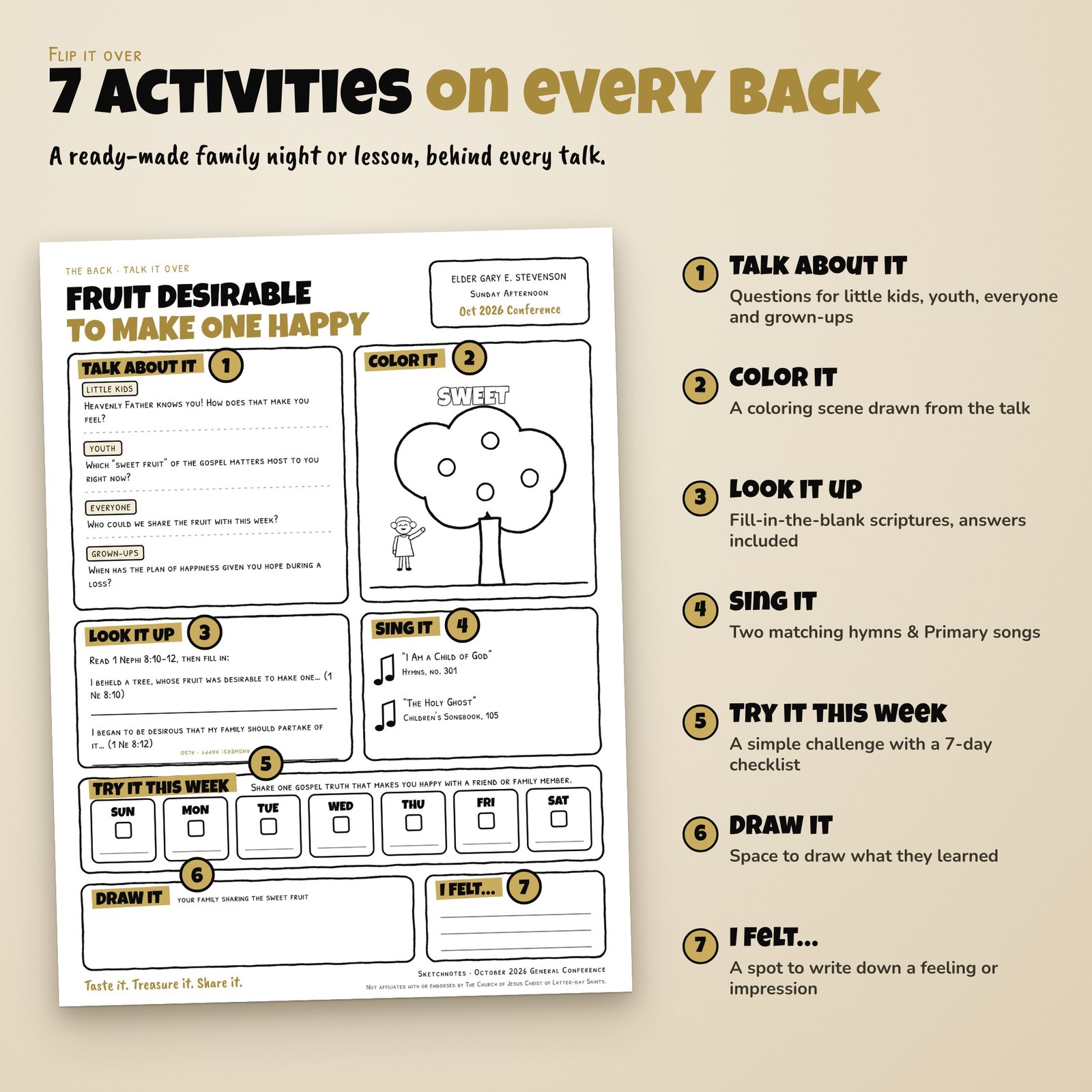 A back page with its 7 activities numbered
